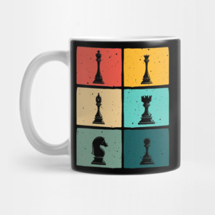 Retro Pop Art Chess Pieces Colorful Board Game Player Mug
