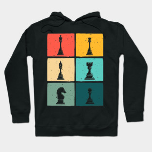 Retro Pop Art Chess Pieces Colorful Board Game Player Hoodie