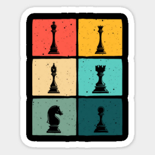 Retro Pop Art Chess Pieces Colorful Board Game Player Sticker