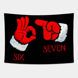Funny Christmas 67 Six Seven Hand Gesture Tapestry