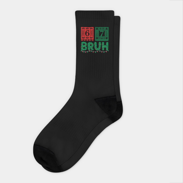 Festive Christmas 67 Bruh Socks by Creatifly Graphic Tees