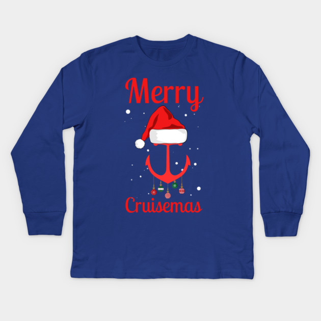 Merry Cruisemas Anchor Holiday Humor Kids Long Sleeve T-Shirt by Creatifly Graphic Tees