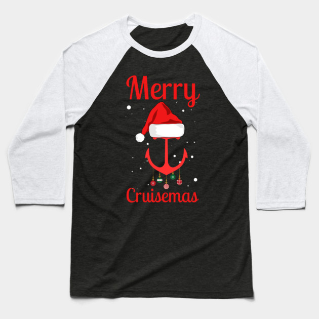 Merry Cruisemas Anchor Holiday Humor Baseball T-Shirt by Creatifly Graphic Tees