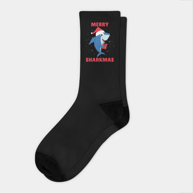 Merry Sharkmas Holiday Shark Fun Socks by Creatifly Graphic Tees