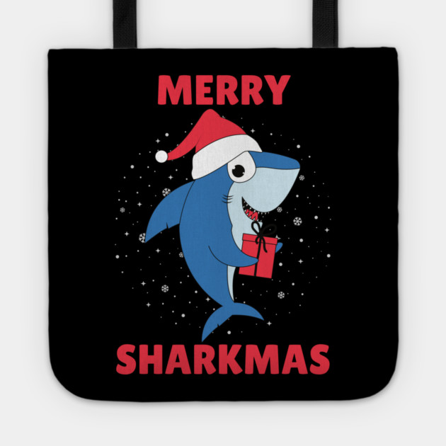Merry Sharkmas Holiday Shark Fun Tote by Creatifly Graphic Tees