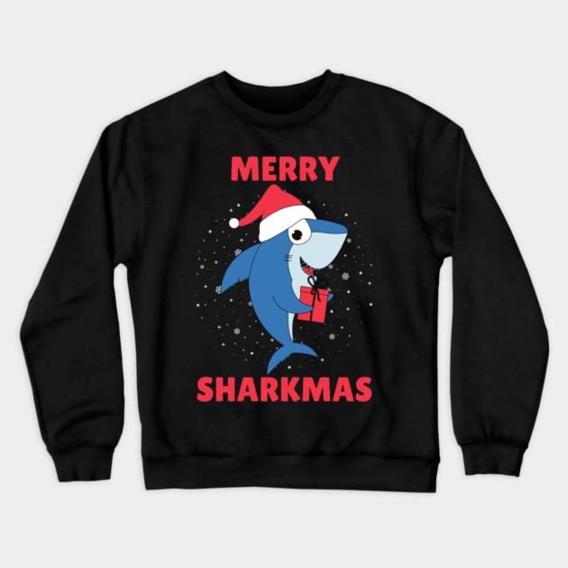 Merry Sharkmas Holiday Shark Fun Crewneck Sweatshirt by Creatifly Graphic Tees