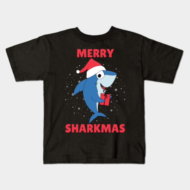 Merry Sharkmas Holiday Shark Fun Kids T-Shirt by Creatifly Graphic Tees