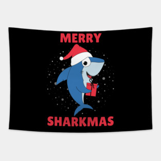 Merry Sharkmas Holiday Shark Fun Tapestry