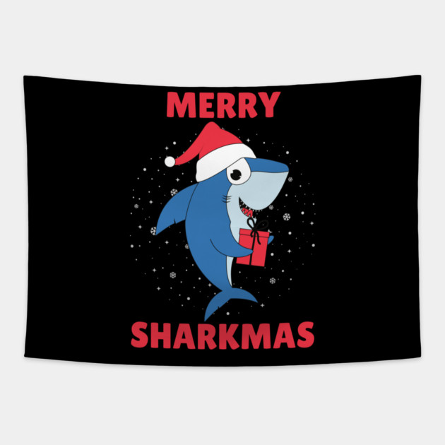 Merry Sharkmas Holiday Shark Fun Tapestry by Creatifly Graphic Tees