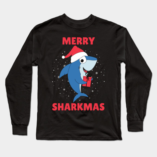 Merry Sharkmas Holiday Shark Fun Long Sleeve T-Shirt by Creatifly Graphic Tees