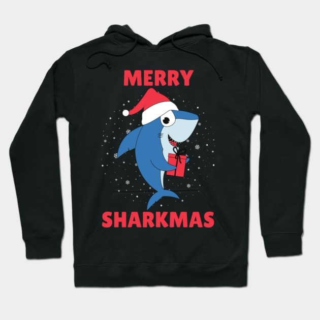 Merry Sharkmas Holiday Shark Fun Hoodie by Creatifly Graphic Tees