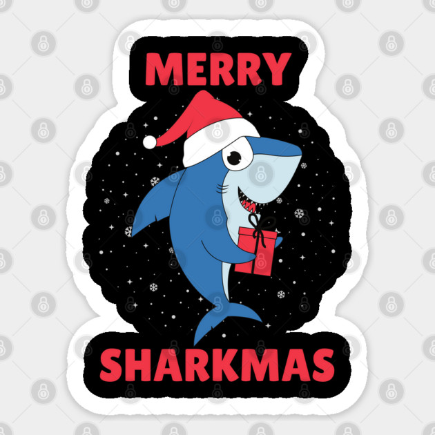 Merry Sharkmas Holiday Shark Fun Sticker by Creatifly Graphic Tees