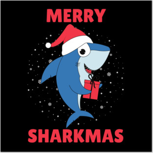 Merry Sharkmas Holiday Shark Fun Posters and Art