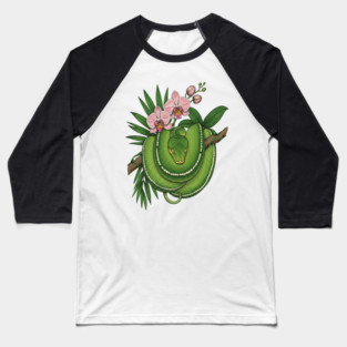 Green Tree Python with Pink Orchids Baseball T-Shirt
