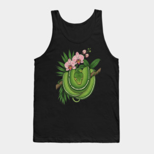 Green Tree Python with Pink Orchids Tank Top