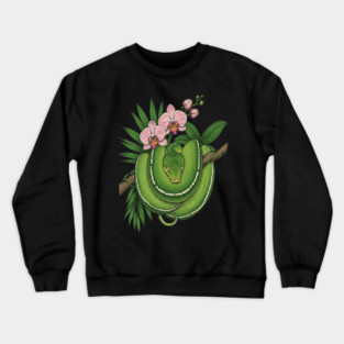 Green Tree Python with Pink Orchids Crewneck Sweatshirt