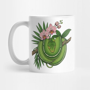Green Tree Python with Pink Orchids Mug