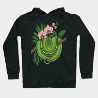 Green Tree Python with Pink Orchids Hoodie