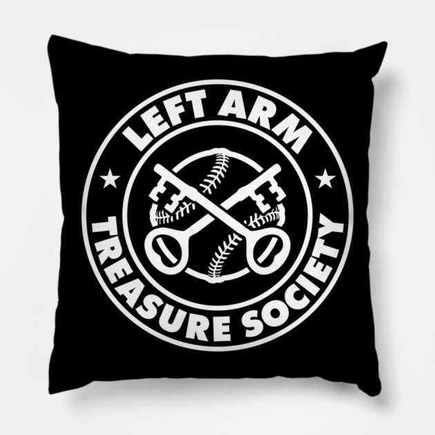 Left Arm Treasure Society Black Tee Design Pillow by GZM Podcasts