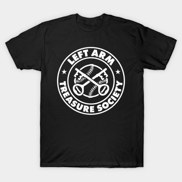 Left Arm Treasure Society Black Tee Design T-Shirt by GZM Podcasts