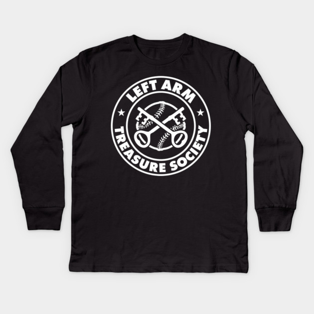Left Arm Treasure Society Black Tee Design Kids Long Sleeve T-Shirt by GZM Podcasts
