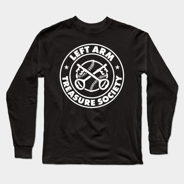 Left Arm Treasure Society Black Tee Design Long Sleeve T-Shirt by GZM Podcasts