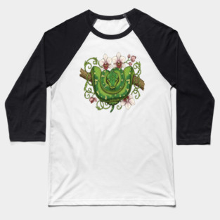 Green Tree Python Snake and Orchid Vines Baseball T-Shirt