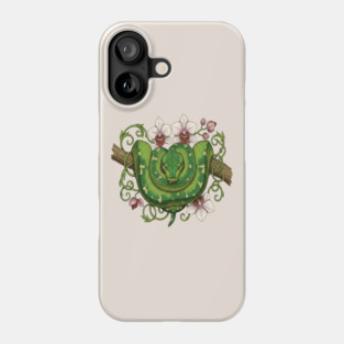 Green Tree Python Snake and Orchid Vines Phone Case