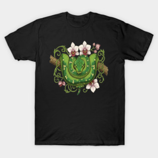 Green Tree Python Snake and Orchid Vines T-Shirt