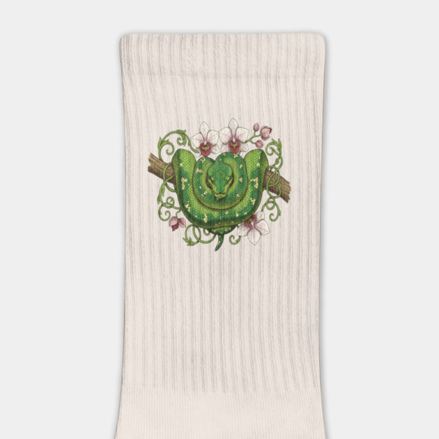 Green Tree Python Snake and Orchid Vines by BirdsnStuff