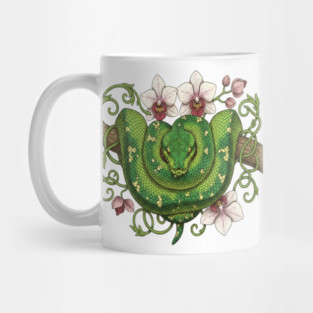 Green Tree Python Snake and Orchid Vines Mug