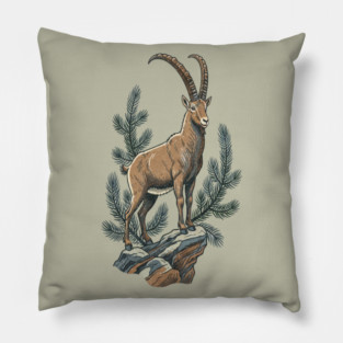 Alpine Ibex Mountain Goat on Rocky Cliff Pillow