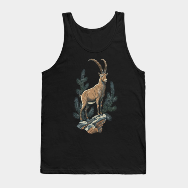 Alpine Ibex Mountain Goat on Rocky Cliff Tank Top by BirdsnStuff