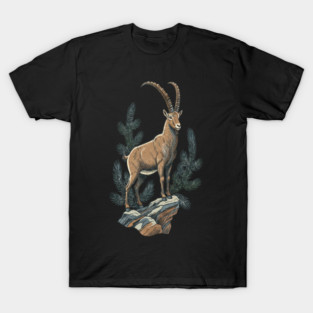 Alpine Ibex Mountain Goat on Rocky Cliff T-Shirt