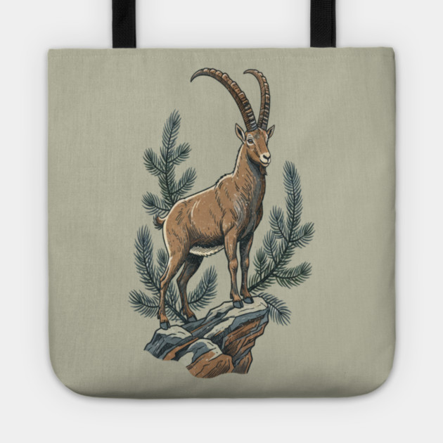 Alpine Ibex Mountain Goat on Rocky Cliff Tote by BirdsnStuff