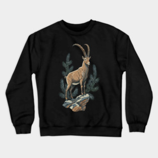 Alpine Ibex Mountain Goat on Rocky Cliff Crewneck Sweatshirt