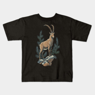 Alpine Ibex Mountain Goat on Rocky Cliff Kids T-Shirt