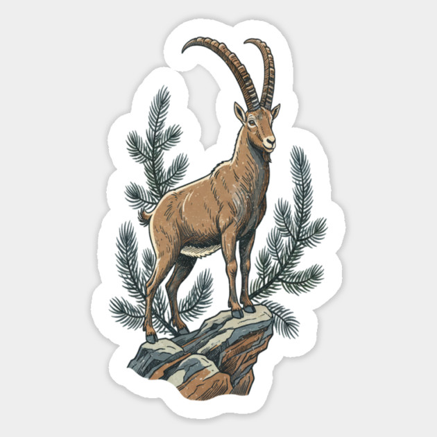 Alpine Ibex Mountain Goat on Rocky Cliff Magnet by BirdsnStuff