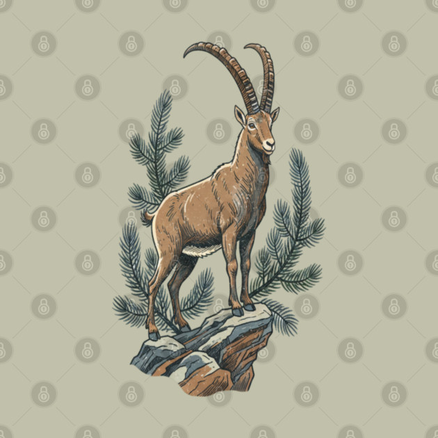 Alpine Ibex Mountain Goat on Rocky Cliff by BirdsnStuff