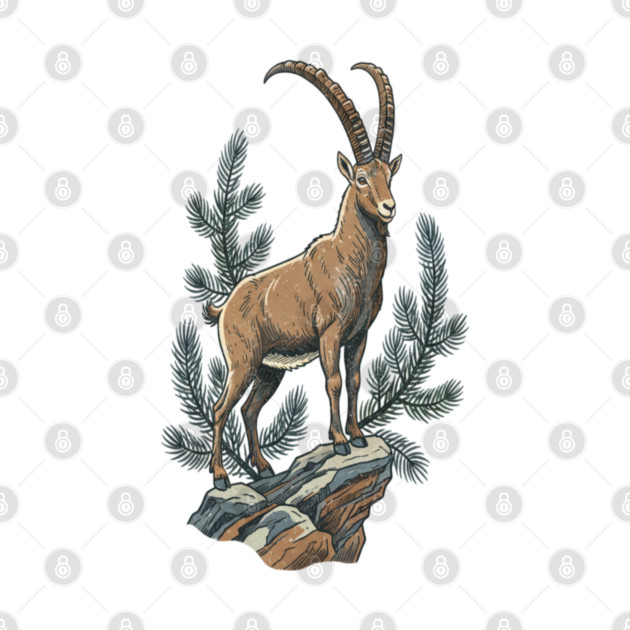 Alpine Ibex Mountain Goat on Rocky Cliff by BirdsnStuff