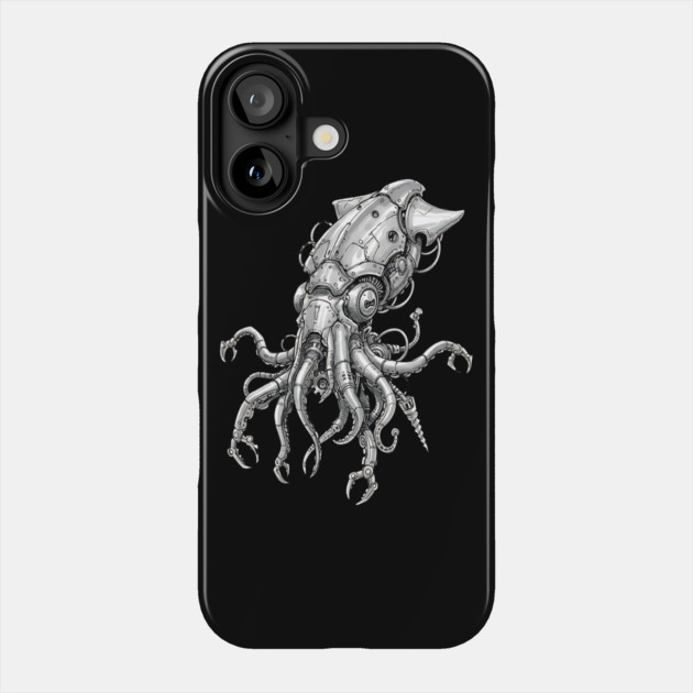 Mechanical Squid Cyberpunk Robot Illustration Phone Case by Designed By Marty