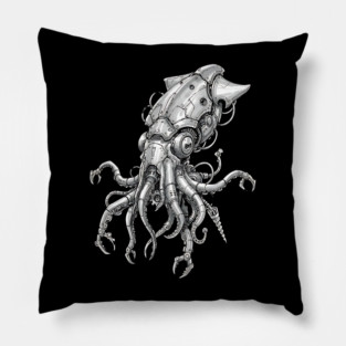 Mechanical Squid Cyberpunk Robot Illustration Pillow