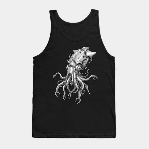 Mechanical Squid Cyberpunk Robot Illustration Tank Top by Designed By Marty