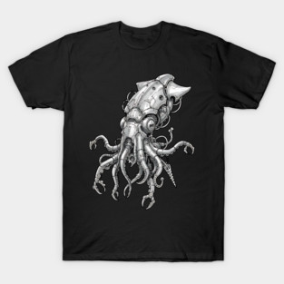 Mechanical Squid Cyberpunk Robot Illustration T-Shirt