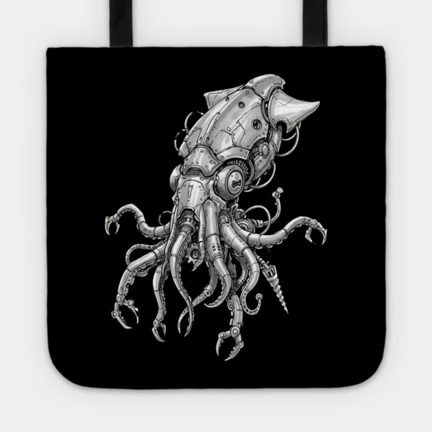 Mechanical Squid Cyberpunk Robot Illustration Tote by Designed By Marty
