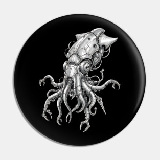 Mechanical Squid Cyberpunk Robot Illustration Pin