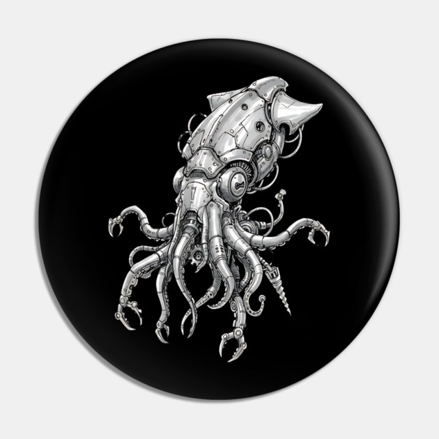 Mechanical Squid Cyberpunk Robot Illustration Pin by Designed By Marty