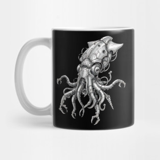 Mechanical Squid Cyberpunk Robot Illustration Mug