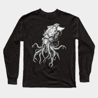 Mechanical Squid Cyberpunk Robot Illustration Long Sleeve T-Shirt