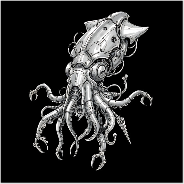 Mechanical Squid Cyberpunk Robot Illustration Wall Art by Designed By Marty